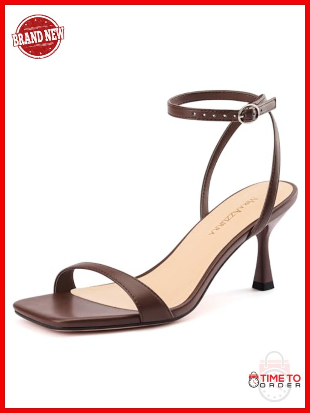MIRAAZZURRA Strappy Kitten Heels Faux Leather 3" Square Open Toe
